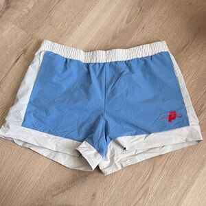 Prince Light Blue and White Athletic Shorts with Red Logo